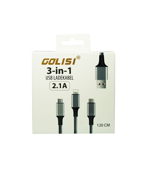 Golisi 3 in 1 Ladekabel - Lightning, USB, USB-C